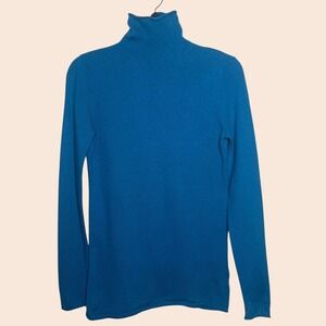 Halogen Womens Blue‎ 100% Merino Wool Turtleneck Sweater Button Back Size M